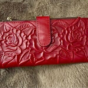 Patricia Nash Red Floral Embossed Wallet